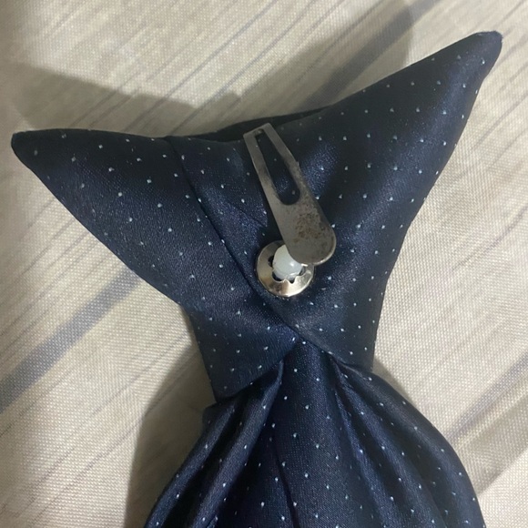 Puritan Tie Clip On Mens 20” Long Blue White Pin Dots Necktie - Picture 5 of 5